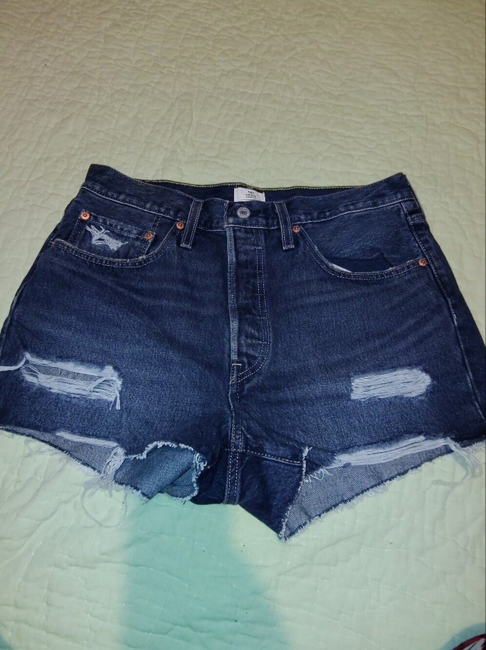 Levi's Dark Blue Distressed Denim Cutoff Shorts